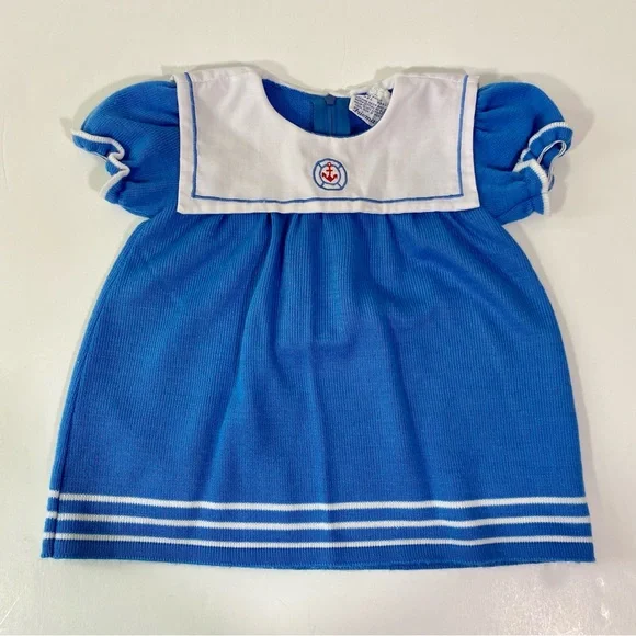 Vintage | Dresses | Vintage 7s Sailor Dress 3 6 9 Months Friemanit Knit  Blue Collar | Poshmark